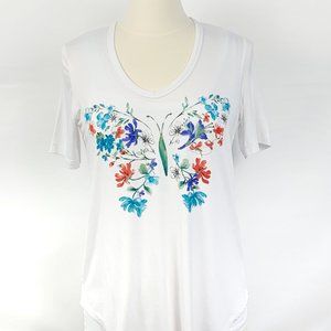 Karen Kane White Short Sleeve Floral Butterfly Top - S